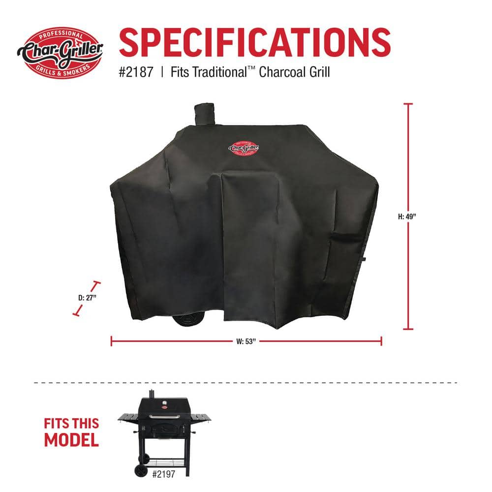 Char-Griller Black Heavy-Duty 54'' Cart-Style Grill Cover