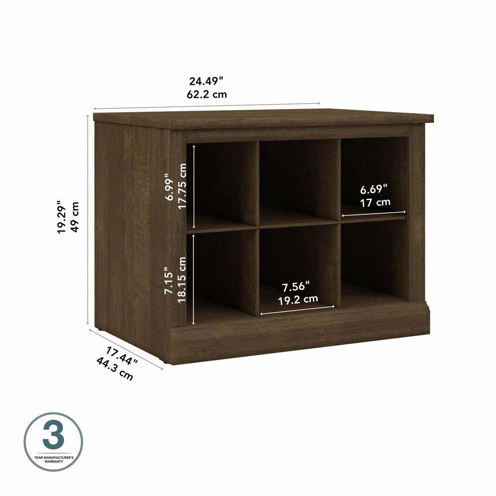 Ash Brown Engineered Wood Shoe Bench with 6 Storage Compartments