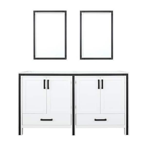 Ziva 60 in. W x 22 in. D White Double Bath Vanity without Top and 22 in Mirrors