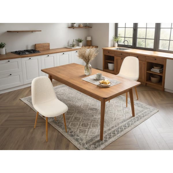 Unbranded Modern Fleece Dining Chairs, Upholstered Fabric Accent Side Chairs, (Set of 2), Cream