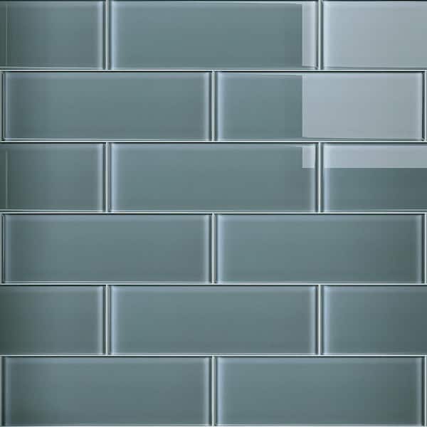 MOLOVO Crystile Gray 12 in. x 4 in. Subway Glossy Glass Mosaic Tile Sample
