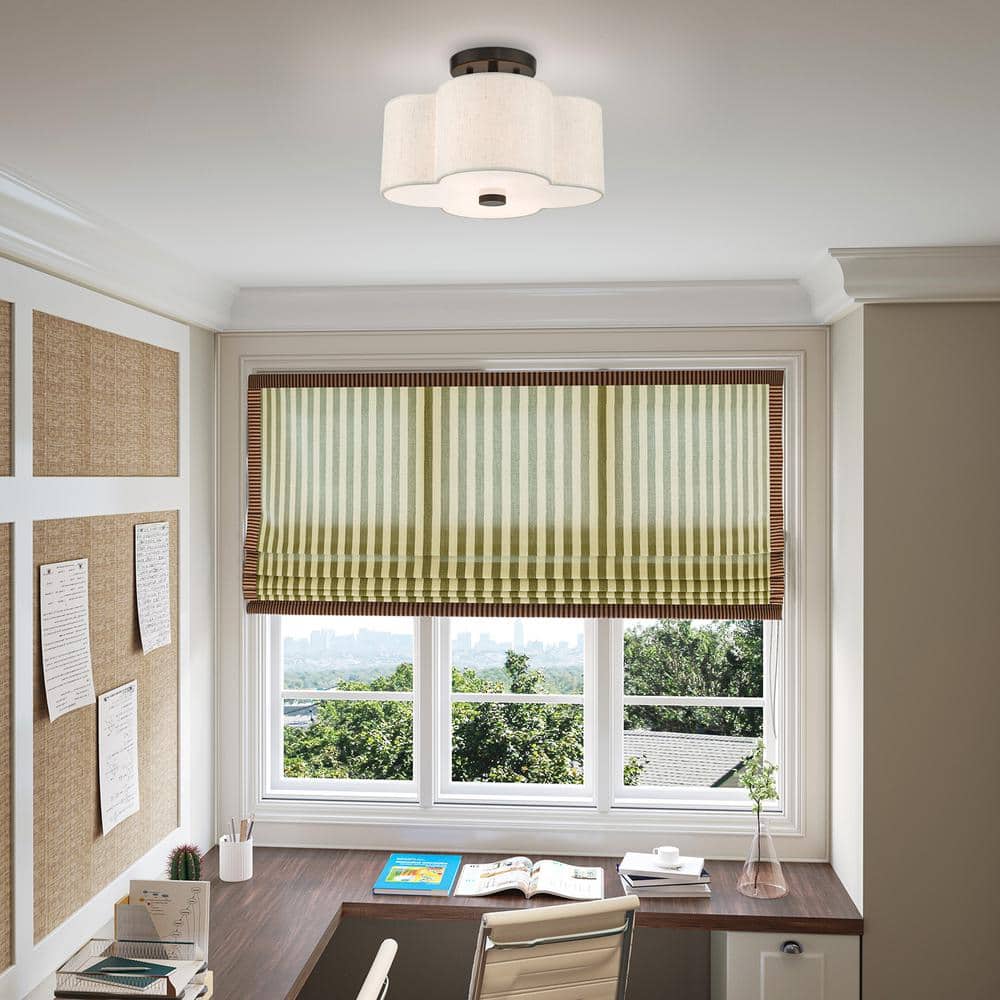 English Bronze Quatrefoil Semi-Flush Mount Ceiling Light