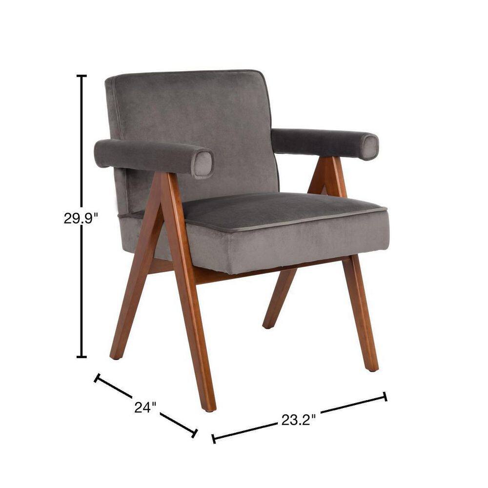 Dark Grey Velvet and Walnut Mid-Century Accent Chair