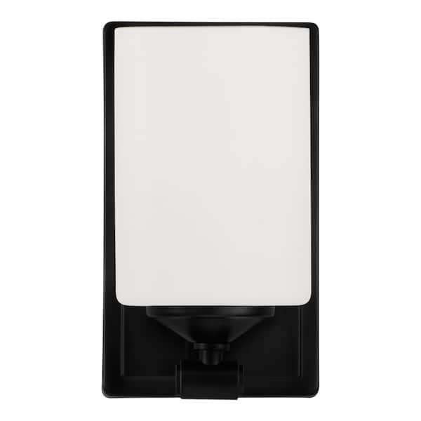 Hampton Bay Darlington 4.5 in. 1-Light Matte Black Indoor Wall Sconce with Frosted Opal Glass Shade