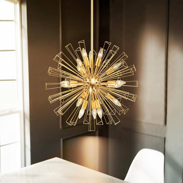 Vintage STARBURST PENDANT CHANDELIER light popular gold ceiling fixture hanging lamp 3 bulb lighting lantern Hollywood regency mid century modern