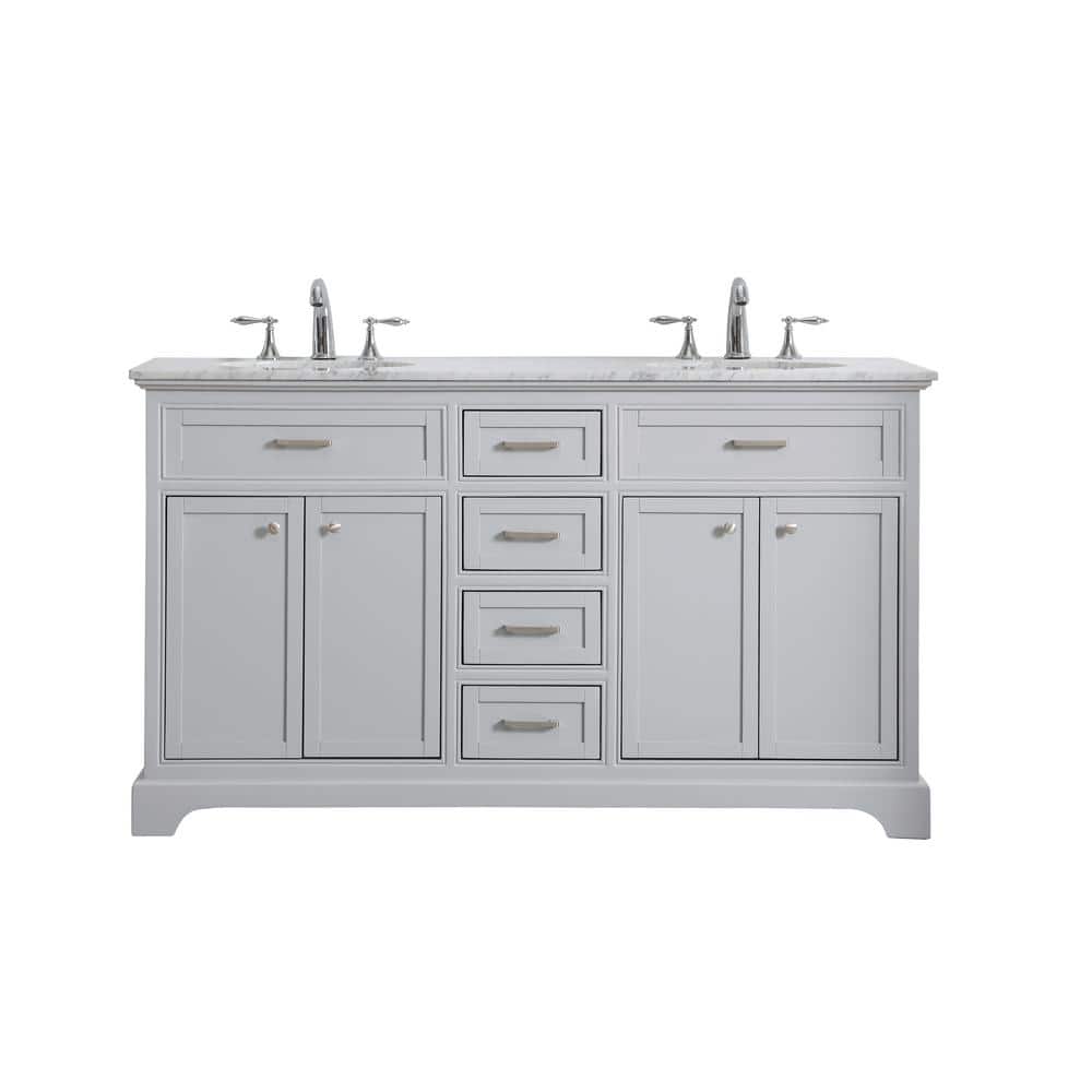 Timeless Home 60in. W Double Bathroom Vanity in Light Grey with Vanity Top 