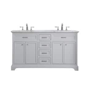 Timeless Home 60in. W Double Bathroom Vanity in Light Grey with Vanity Top in White with White Basin