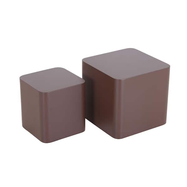 Sudzendf Dark Brown MDF Square Outdoor Side Table 2-Piece