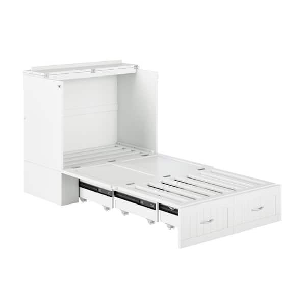 AFI Elena White Solid Wood Frame Twin XL Murphy Bed Chest with Built-in Charging Station and Storage
