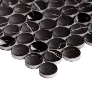 Marble Essence Marquina 12.32 in. x 11.42 in. Penny Round Glass Mesh-Mounted Mosaic Tile (0.98 sq. ft./Each)