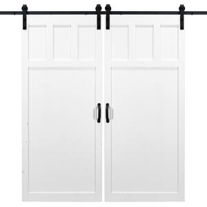 42 in. x 84 in. White Craftsman Wood Double Sliding Barn Door with Hardware Kit