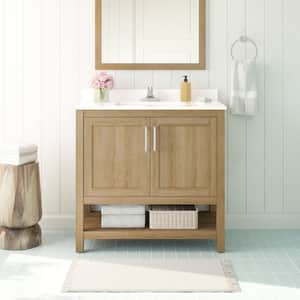 Vegas 36 in. W x 19 in. D x 34 in. H Single Sink Bath Vanity in White Oak with White Engineered Stone Top
