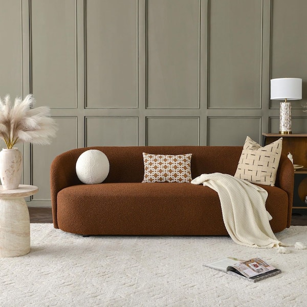 90'' Wide Flared Arm Rectangle Polyester Upholstered 3-Seater Sofa in Brown