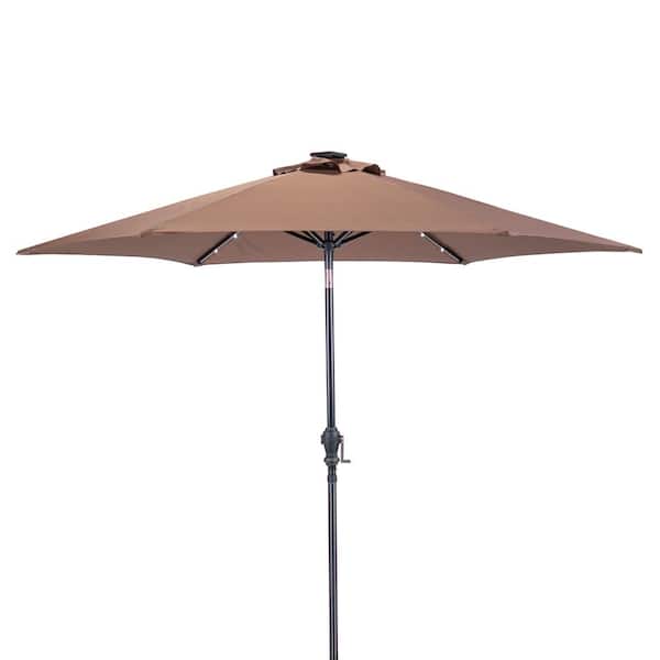 Sun-Ray 9 ft. Round Solar Lighted Market Umbrella in Cocoa