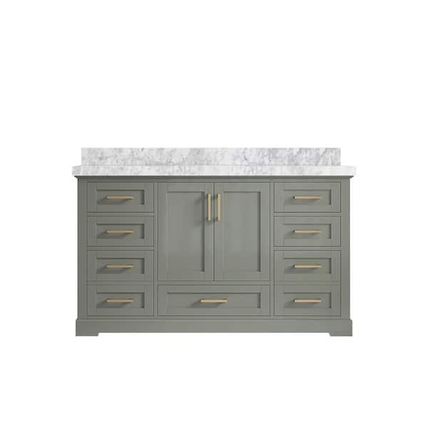 Willow Collections Boston 60 in. W x 22 in. D x 36 in. H Single Sink Bath Vanity in Evergreen with 2 in. Carrara Marble Top