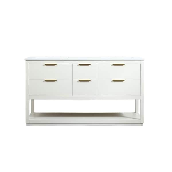 Unbranded Timeless Home 60 in. W Double Bath Vanity in White with Engineered Stone Vanity Top in Calacatta with White Basin