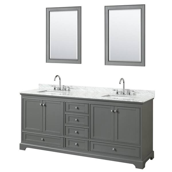 Wyndham Collection Deborah 79.75-in White Double Sink Bathroom Vanity with White Carrara Natural Marble Top