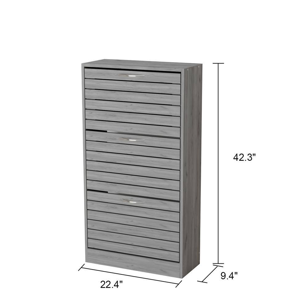 Gray Wood 3-Tier Shoe Organizer with Drawers