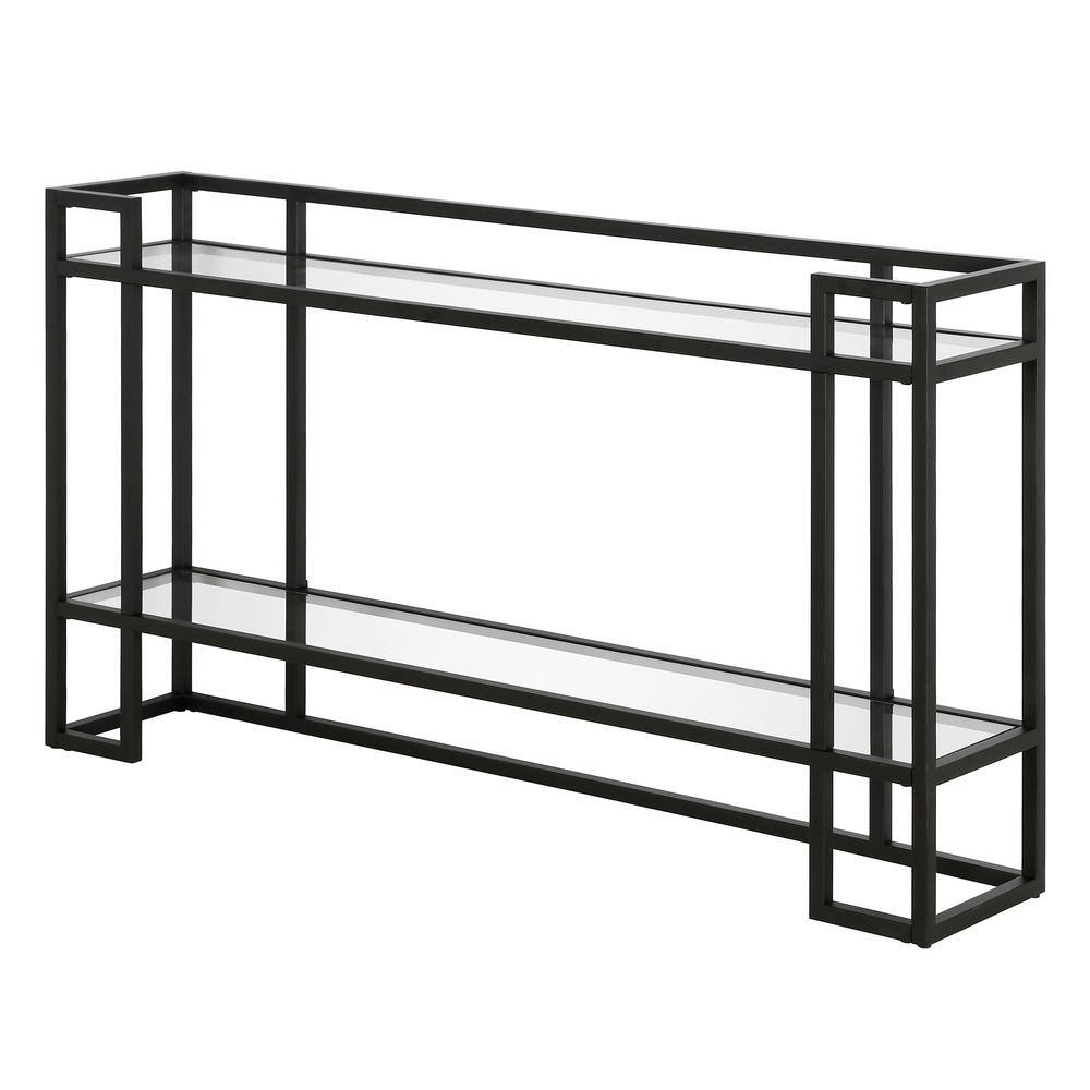 Uriel Blackened Bronze Metal & Glass Console Table with Storage