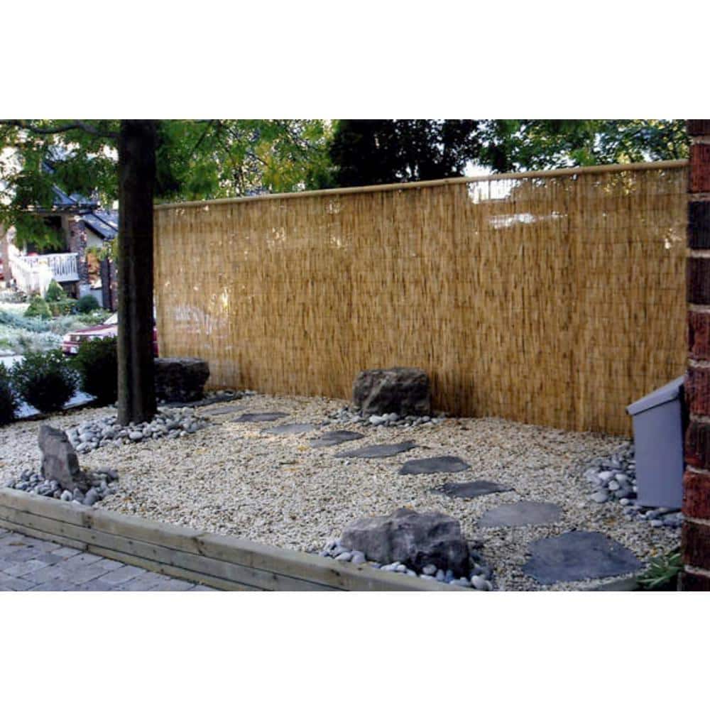 Natural Bamboo Reed Garden Fence with Black Nylon Coated Wire, 6'H x 14'L