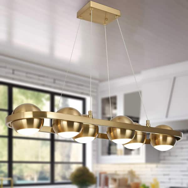 Vintage 29.5 in. 6-Light Brass Gold Island Chandelier,3045K 30-Watt Integrated LED Pendant Light for Dining Room,Kitchen