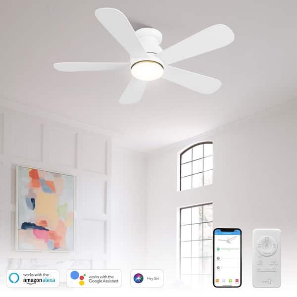 Kaze 48 in. Dimmable LED Indoor/Outdoor White Smart Ceiling Fan with Light and Remote, Works with Alexa/Google Home