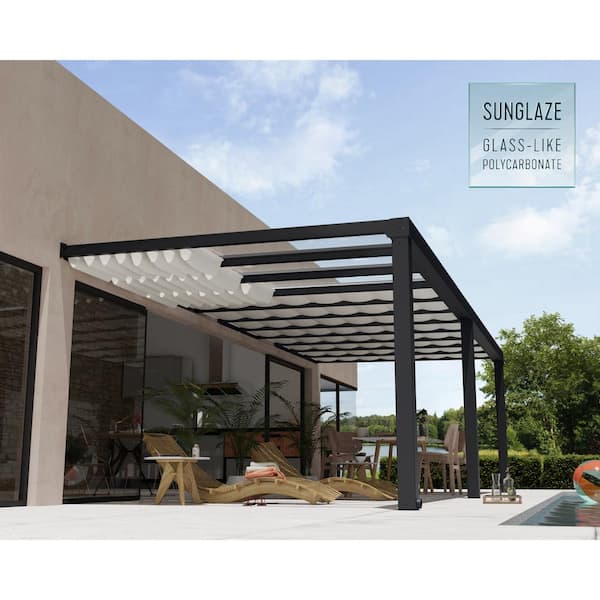 Stockholm 11 ft. x 27 ft. Gray/Clear Patio Cover with Shades