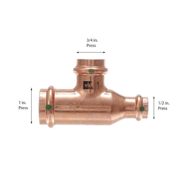 ProPress 1 in. x 1/2 in. x 3/4 in. Press Copper Tee (5-Pack)