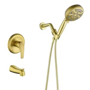 Single Handle 9-Spray Wall Mounted Tub and Shower Faucet 1.8 GPM Brass Shower Faucet Set in Brushed Gold Valve Included