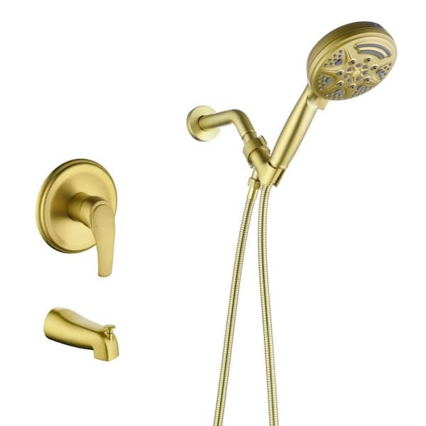 AIMADI Single Handle 9-Spray Wall Mounted Tub and Shower Faucet 1.8 GPM Brass Shower Faucet Set in Brushed Gold Valve Included