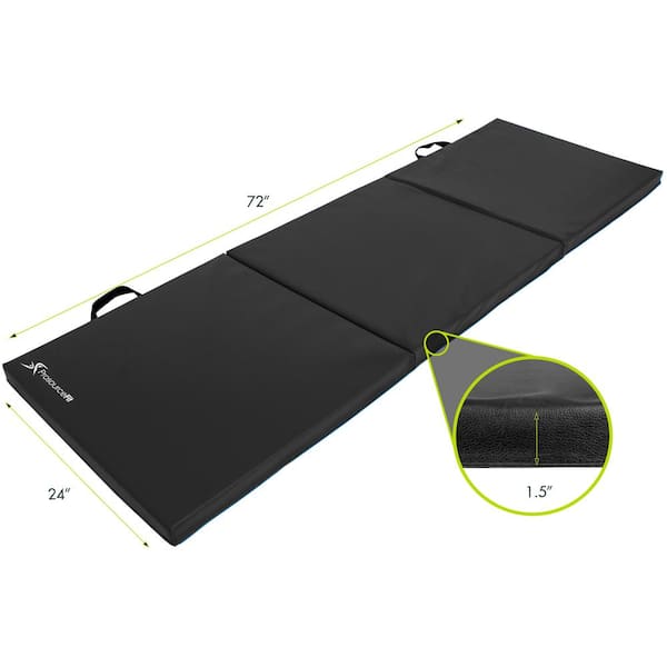 PROSOURCEFIT Tri-Fold Folding Thick Exercise Mat Black 6 ft. x 2