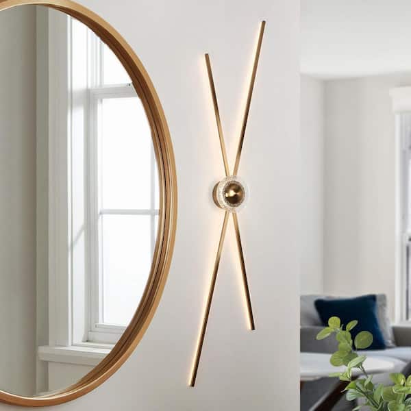 LNC Modern Minimalist 4-Light Plating Brass LED Linear Wall Sconce with Round Handmade Textured Glass, Hallway Wall Light