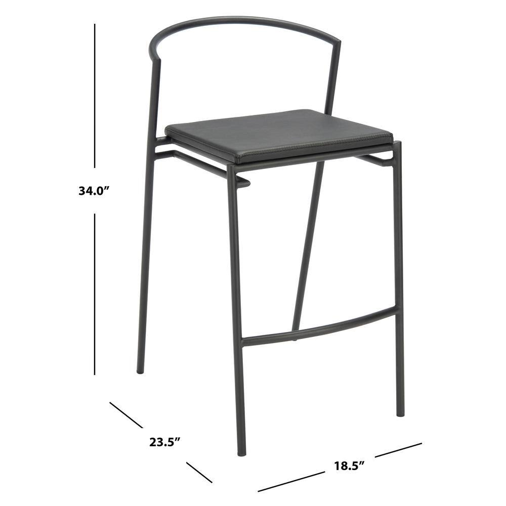 Bauhaus Inspired Black Vegan Leather & Metal Counter Stool Pair