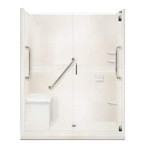 Classic Freedom Grand Hinged 34 in. x 60 in. x 80 in. Center Drain Alcove Shower Kit in Natural Buff and Chrome