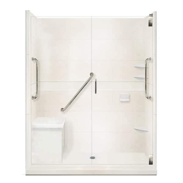 American Bath Factory Classic Freedom Grand Hinged 42 in. x 60 in. x 80 in. Center Drain Alcove Shower Kit in Natural Buff and Chrome
