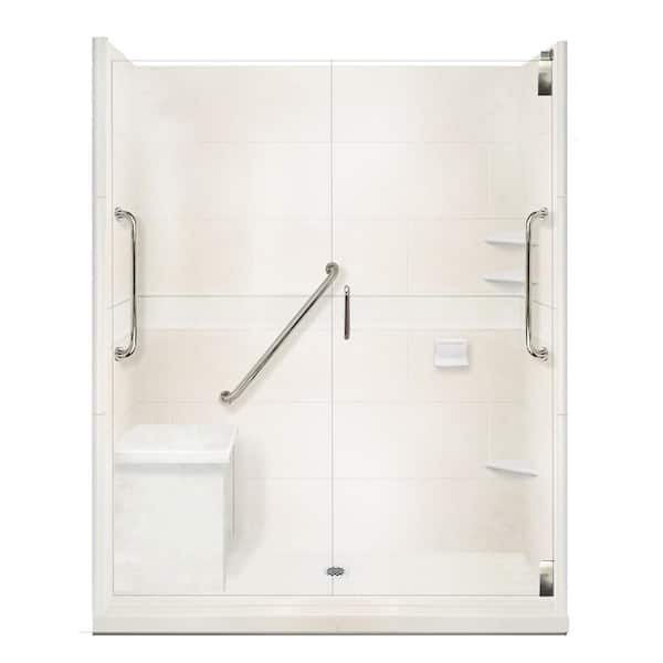 American Bath Factory Classic Freedom Grand Hinged 30 in. x 60 in. x 80 in. Center Drain Alcove Shower Kit in Natural Buff and Satin Nickel