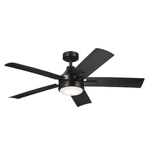 Tide 52 in. Indoor/Outdoor Satin Black Downrod Mount Ceiling Fan with Integrated LED with Remote Control