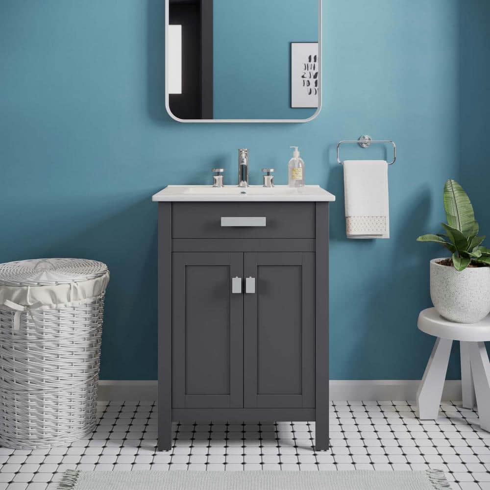 Laguna 24" Gray and White Modern MDF Ceramic Bathroom Vanity