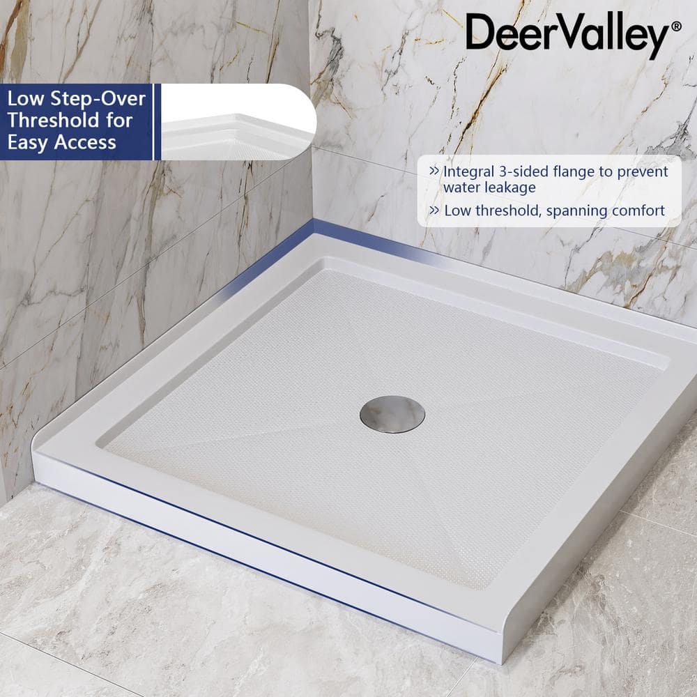 DeerValley 35" White Acrylic Square Shower Base with Center Drain