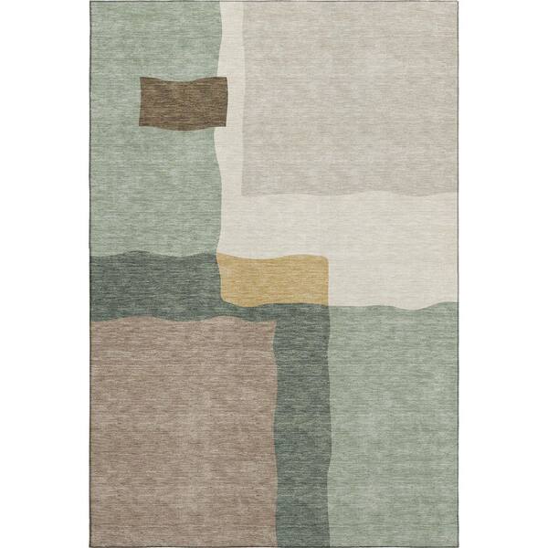 Mayfield Premium Machine Washable Abstract AMF2400 Basil 9 ft. x 12 ft. Area Rug