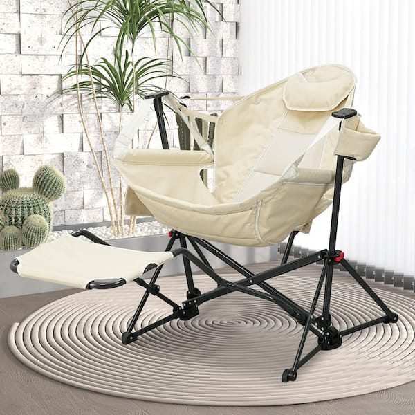 Hammock Camping Chair with Footrest Khaki Polyester Foldable Portable Rocking Chairs