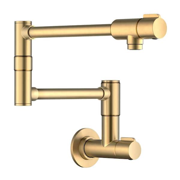 Bolden Wall Mount Pot Filler Kitchen Faucet with Retractable Arm in Spot-Free Brushed Brass