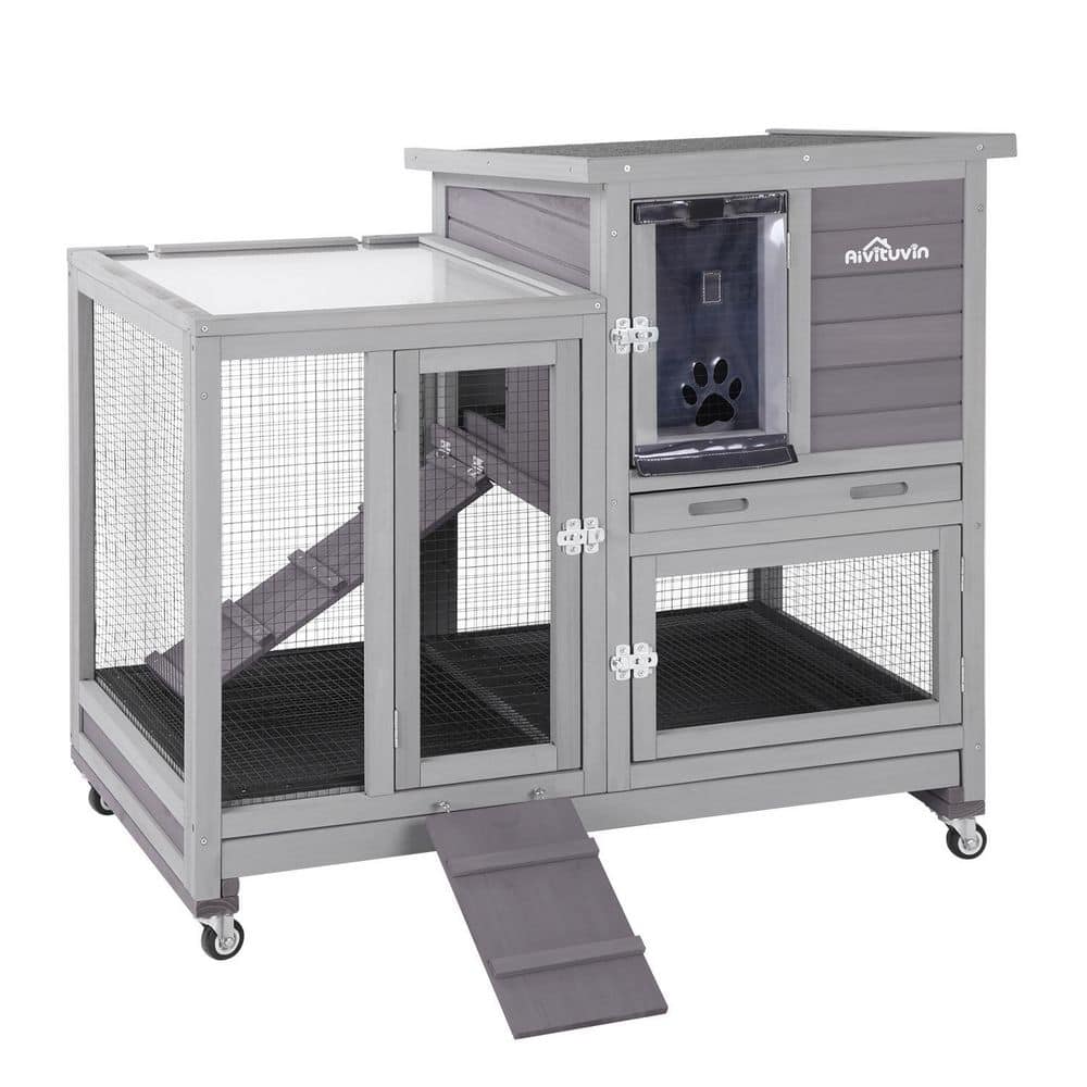 Rabbit Hutch Rabbit Cage Indoor Bunny Hutch with Run Outdoor Rabbit House - 4 Casters Include price history on PriceWatchPro