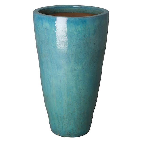 Emissary 40 in. Tall Teal Round Ceramic Planter
