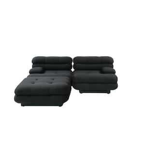 Vintage 73 in. Square Arm 3-Piece Velvet Curved Soriana Sectional Sofa with Ottoman in. Black