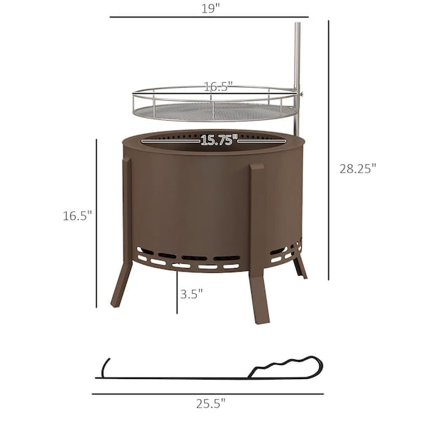 Outsunny 2-in-1 Smokeless Fire Pit Bronze 19 in. Portable Wood