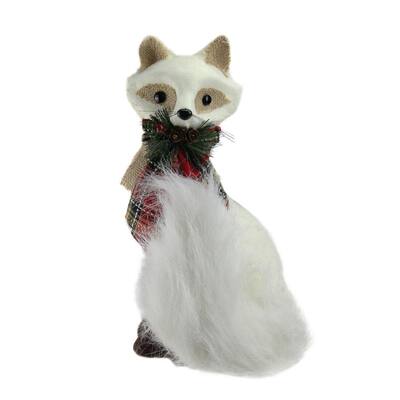 13 in. Holiday Moments Cream White Fox with Plaid Bow Christmas Decoration