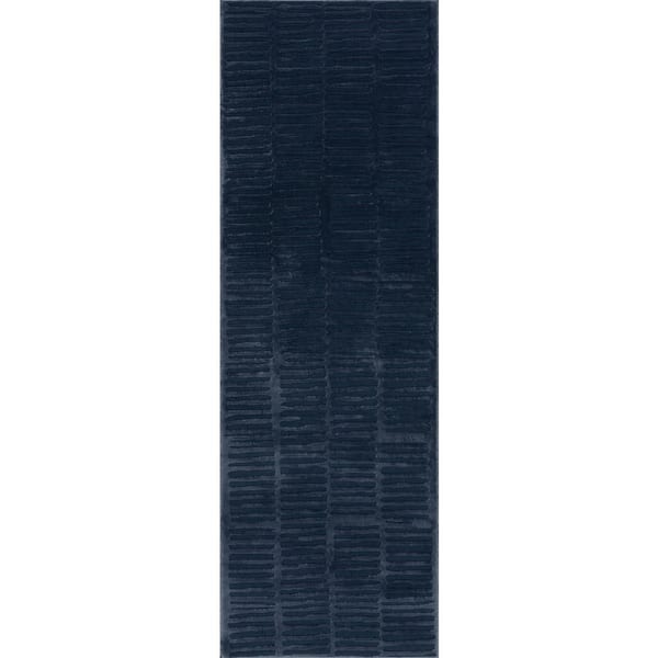 Cranbury Plush Textured Washable Blue 3 ft. x 8 ft. Indoor Runner Rug