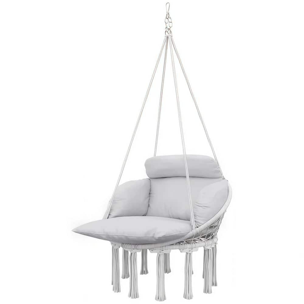 Light Gray Hanging Hammock Swing Chair with Large Cushion, Chain, Boho Fringe for Indoor/Outdoor Use price history on PriceWatchPro