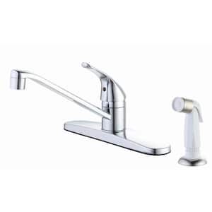 Single Handle Standard Kitchen Faucet in Chrome with White Side Sprayer